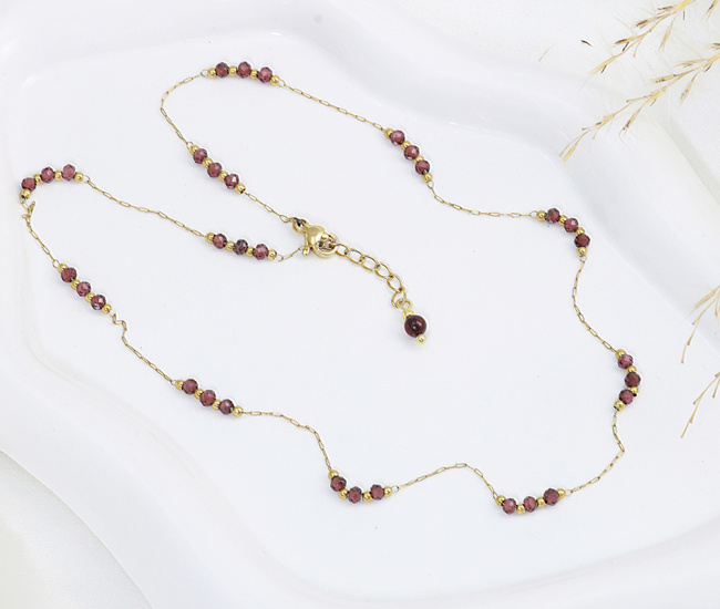 Naszyjnik granat z kryształkiem pozłacana stal 1886/4