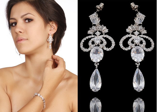 Kol 655/5 KOLCZYKI ślubne, cyrkonie długie