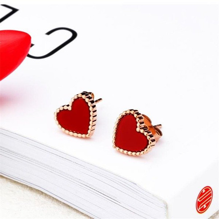 KOL599/825 KOLCZYKI serca stalowe, różowe złoto i czarna masa perłowa