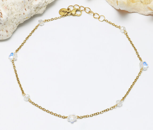 1646/4 bransoletka stalowa pozłacana na stopę z kryształkami Swarovski