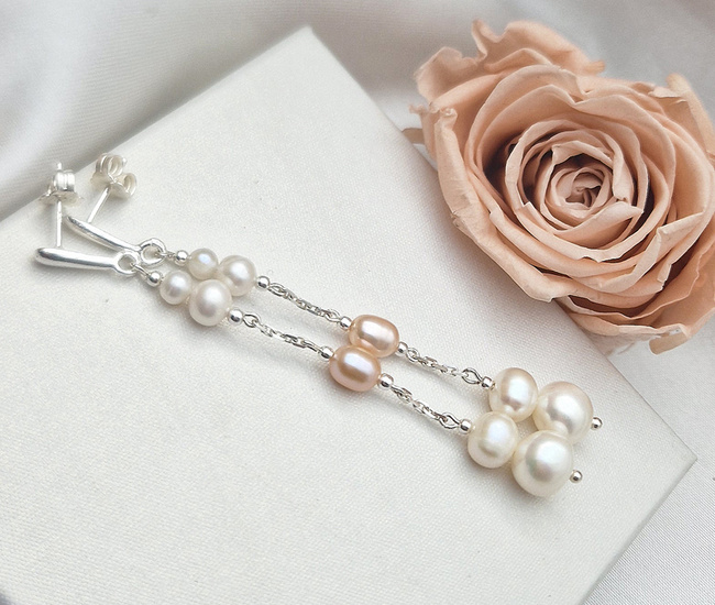 1882 Kolczyki srebrne 925 perełki hodowlane długie kolory