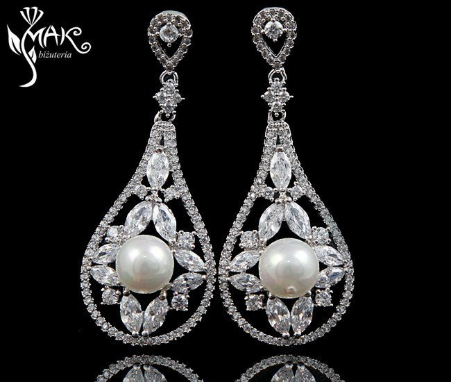 Kol 655/20 KOLCZYKI ślubne, cyrkonie długie