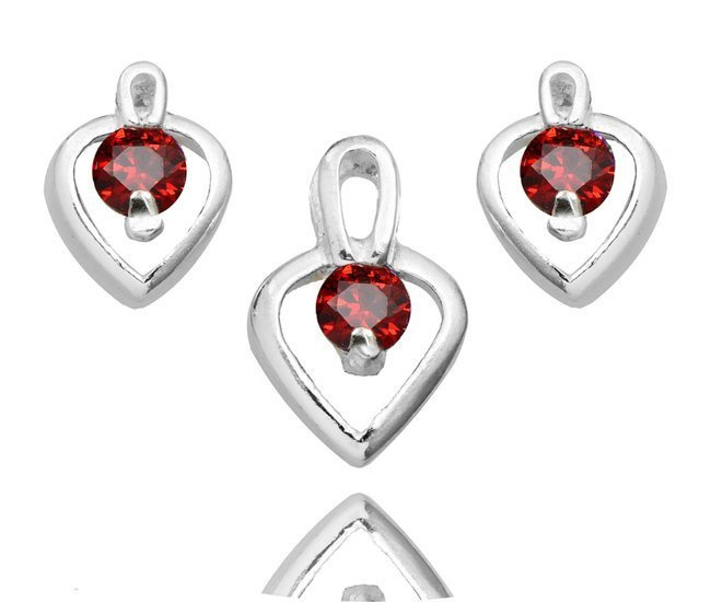 480/360 komplet srebrny 925 serca, cyrkonia czerwona kolczyki wisiorek