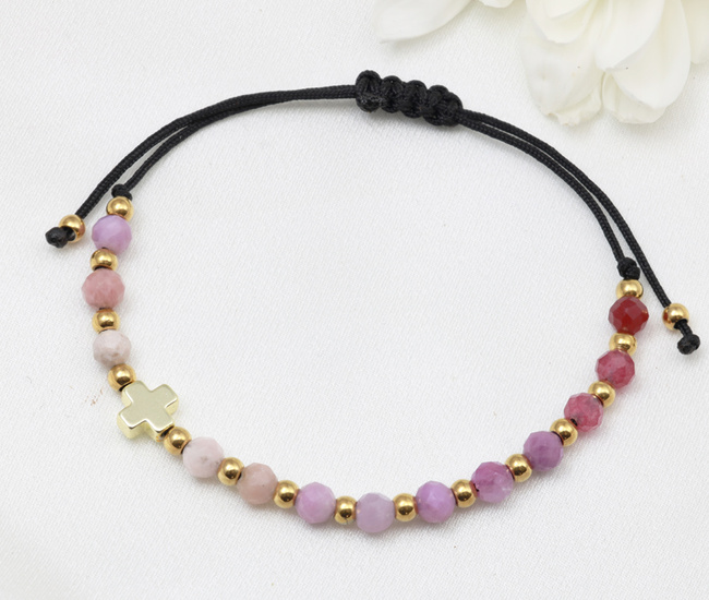 bransoletka różaniec z kamienia naturalnych stal złocona niebieska 1877/3