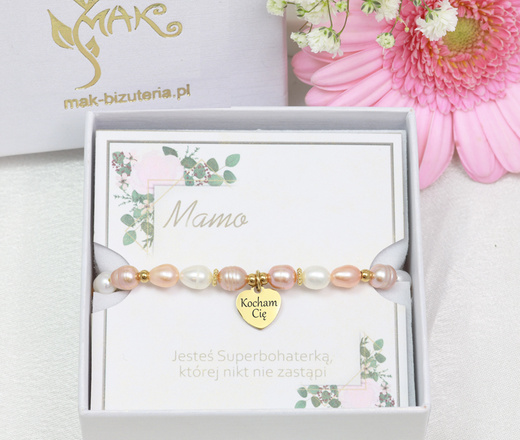 1645/1 bransoletka z grawerem dla mamy perły naturalne złota