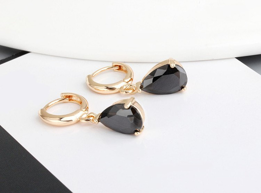 Kol 599/619 KOLCZYKI z czarną łezką, piękne, złote