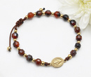  bransoletka różaniec stal złocona na sznureczku agaty brązowe 1877/14