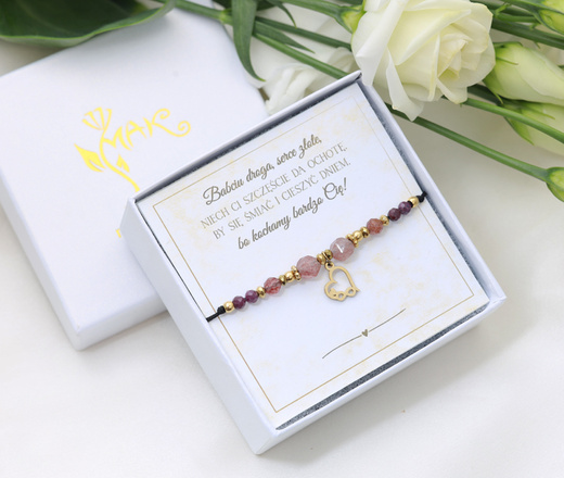 Bransoletka dla Babci kwarc truskawkowy pudełko z dedykacją 1897/2