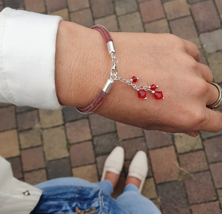1208 Bransoletka srebrna z kryształkami SWAROVSKI ELEMENTS czerwona