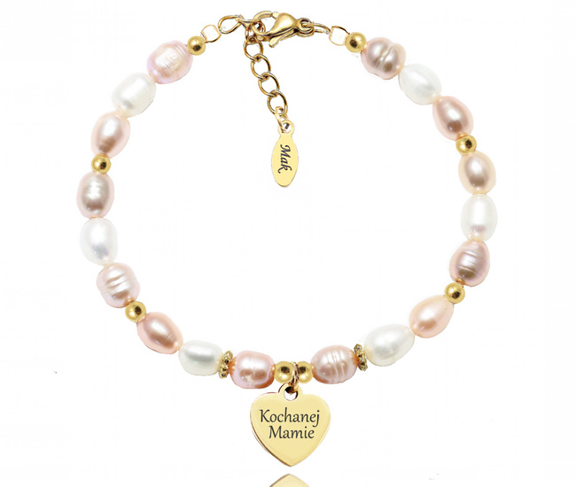 1645/1 bransoletka z grawerem dla mamy perły naturalne złota