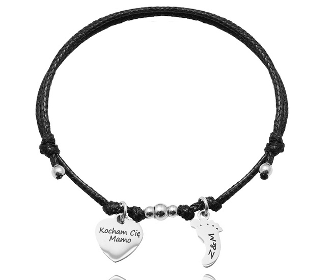 1645/10 bransoletka z grawerem dla mamy na sznurku stal szlachetna