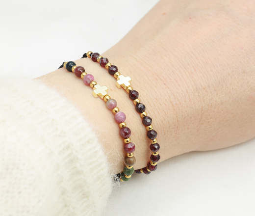 bransoletka różaniec z kamienia naturalnych stal złocona niebieska 1877/4