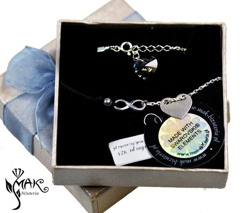 BR899 BRANSOLETKA Z GRAWEREM sznurek infinity Swarovski Elements serce