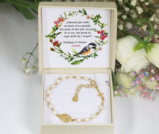 1468 bransoletka różaniec s.925 pozłacane perełki naturalne