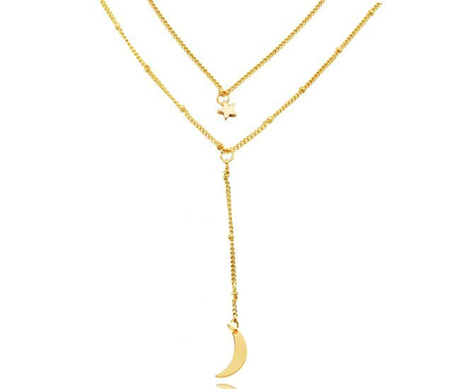 1251/8 naszyjnik złoty stalowy cyrkonie księżyc gwiazdka
