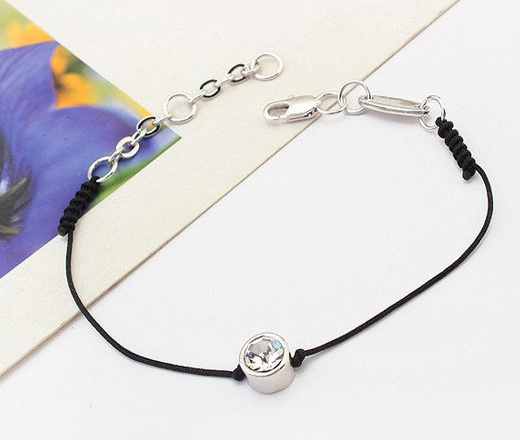 Br 599/648 BRANSOLETKA czarny sznureczek ze krystaliczną cyrkonią, srebrny