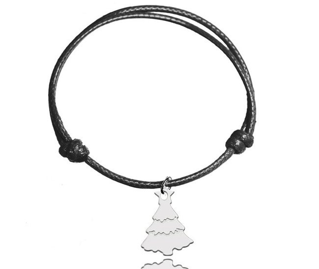 BR964 Bransoletka z grawerem choinka Srebrna 925 na sznurku