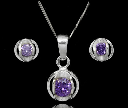 480/262 Kompet srebrny z okrągłą cyrkonią delikatny 925 fioletowy