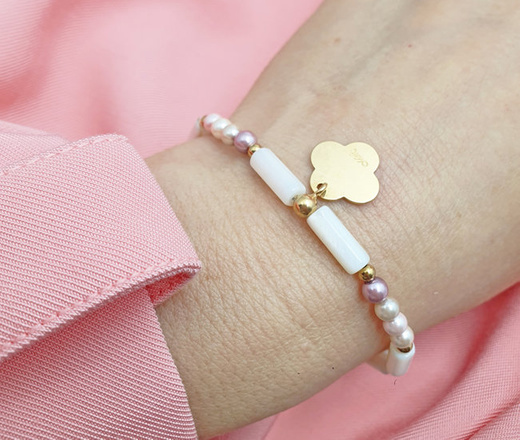 1400 Bransoletka z grawerem srebro 925 pozłacane perły, masa perłowa