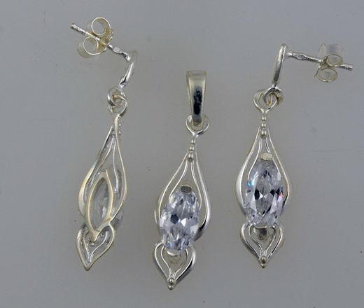 480/111 komplet srebrny podłużny z białymi cyrkoniami