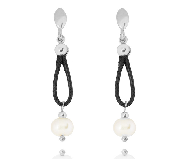 1448 kolczyki srebrne 925 na sznureczku z perłą