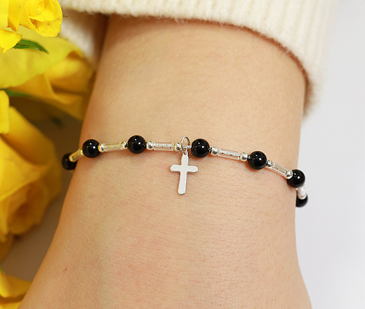 1631/9 bransoletka różaniec srebrna 925 z kamieniami naturalnymi