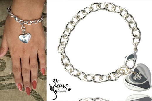 BR716 BRANSOLETKA serduszka gruby łańcuch grawer