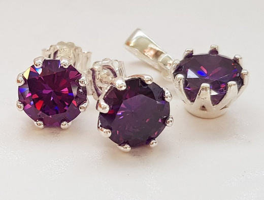 480/87 komplet srebrny okrągłe z fioletowymi cyrkoniami