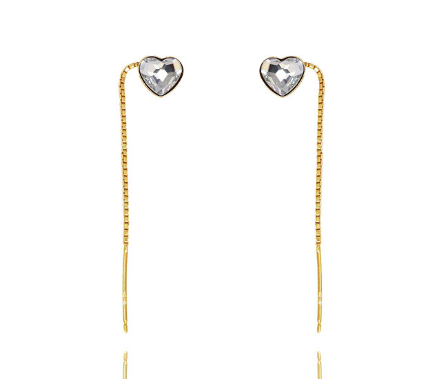 1383/19 kolczyki srebro 925 pozłacane z krystalicznym serduszkiem
