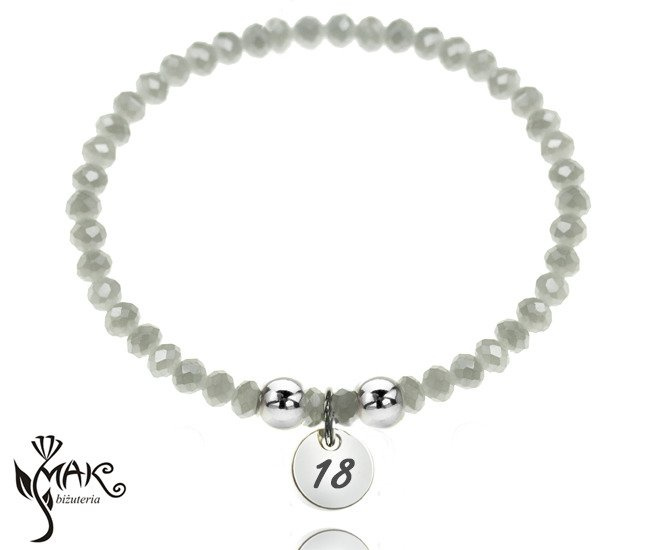 BR825 BRANSOLETKA Z GRAWEREM stal kryształki szary kółko