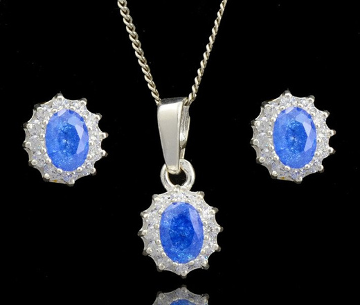 480/90 komplet srebrny owale z niebieskimi cyrkoniami
