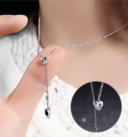 Nk 599/713 NASZYJNIK ze stali, łańcuszek i wisiorek z serduszkiem i cyrkonią, srebrny