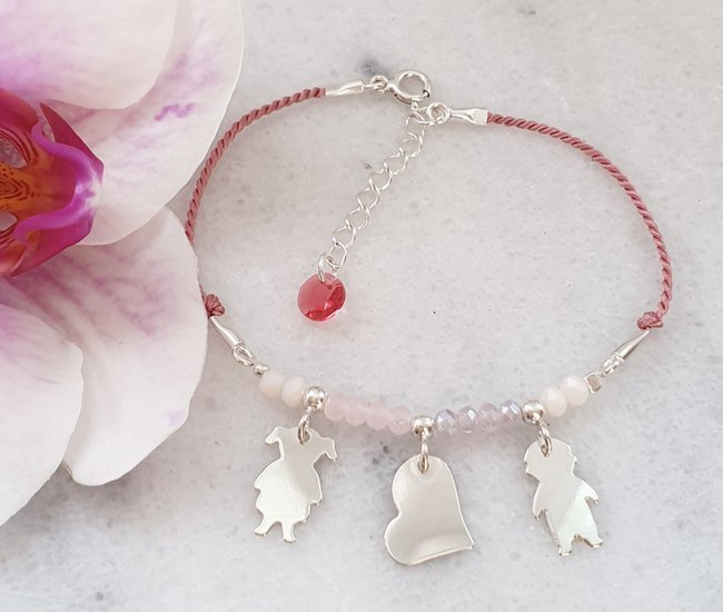 1198 bransoletka srebrna 925 z grawerem puzzel na jedwabnym sznureczku