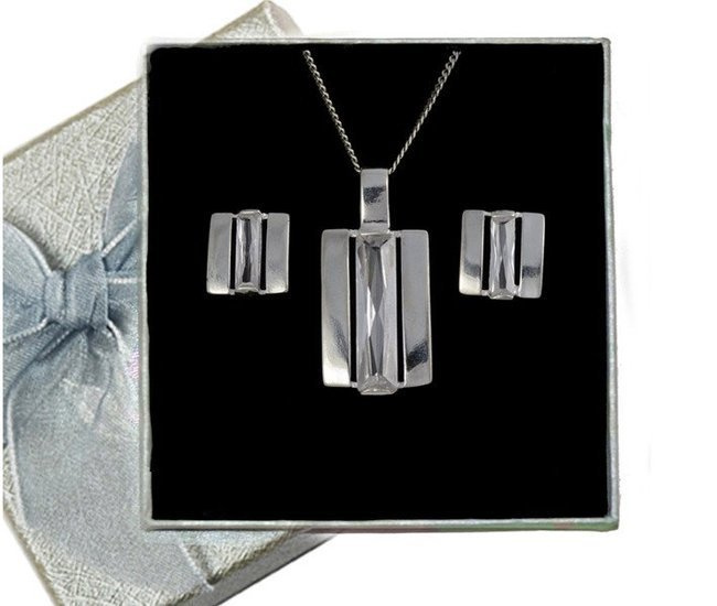 480/156 komplet srebrny kolczyki wisiorek prostokąty