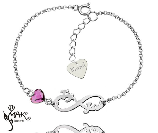 BR857 BRANSOLETKA Z GRAWEREM Swarovski Elements serce infinity
