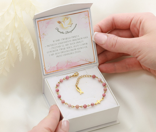 Bransoletka różaniec różowa 1758/6, kamienie naturalne rodonit