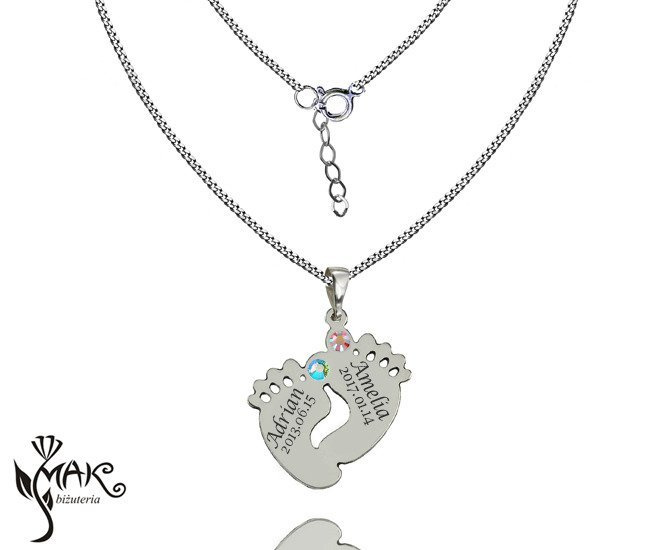 Nk756 naszyjnik grawerowany laser Stópki srebro 925