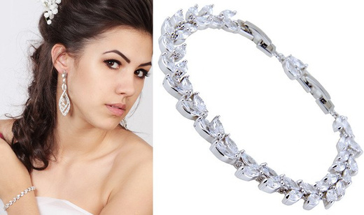 BR599/424 srebrna, CYRKONIE BRANSOLETKA 18 cm