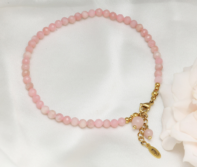 różowa bransoletka pozłacana na nogę z kamieniami naturalnymi 1827/4