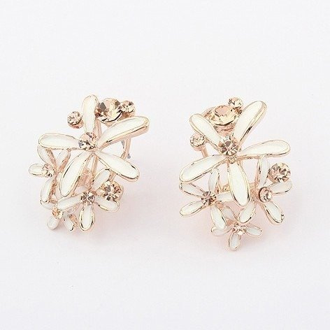 Kol  599/103 kolczyki kryształy złocone biały kwiatek z perłami