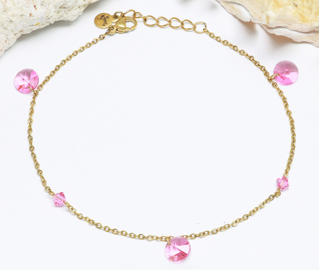 1646/13 bransoletka na stopę z różowymi kryształkami