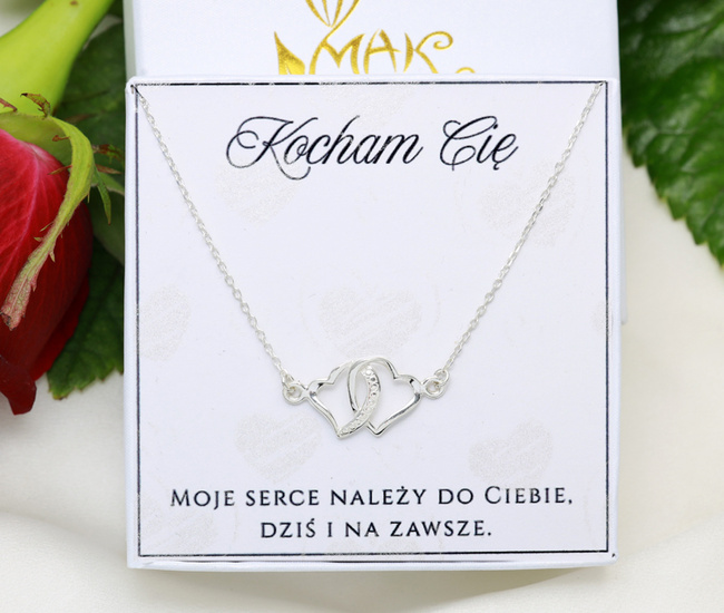 Naszyjnik z połączonymi sercami, srebro 925 zestaw walentynkowy 1899/14