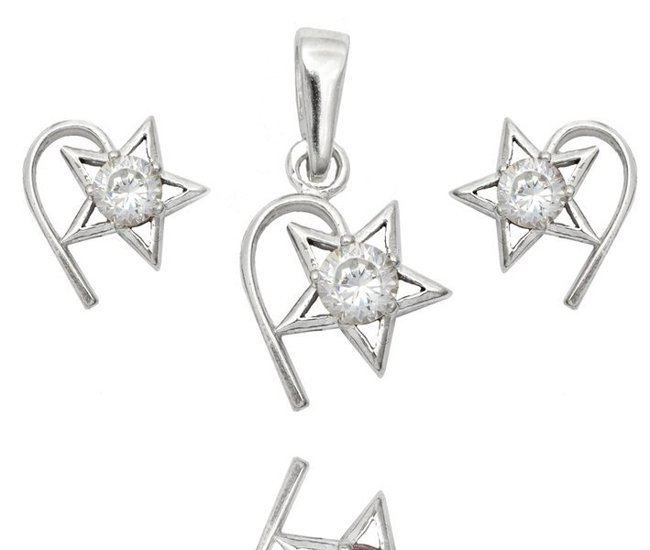 480/276  Komplet srebrny z gwiazdki z cyrkonią 925, kolczyki, wisiorek.