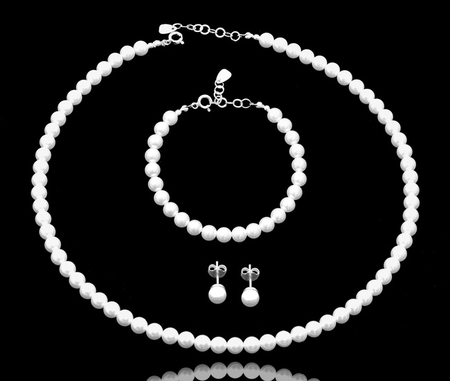 komplet srebrny 925 z perełkami seashell 6 mm 1860