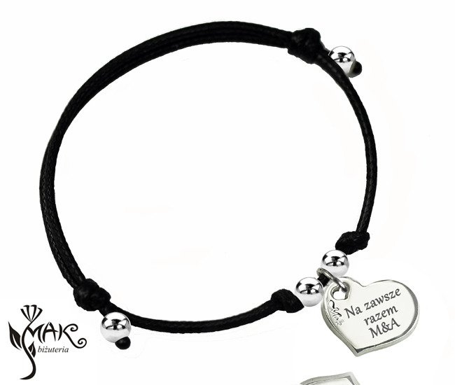 BR823 /3  BRANSOLETKA z grawerem na sznureczku serce