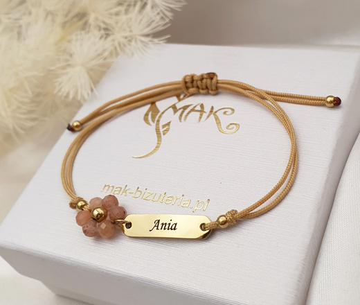 1710/4 Bransoletka grawerowana dziewczęca kwiat z kamienia słonecznego