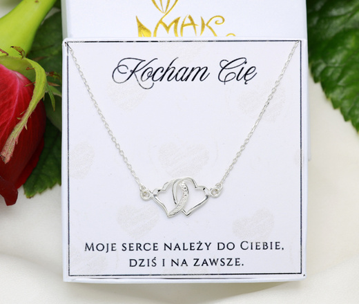 Naszyjnik z połączonymi sercami, srebro 925 zestaw walentynkowy 1899/14