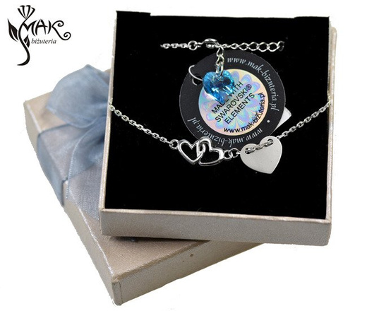 BR898 BRANSOLETKA Z GRAWEREM połączne serca Swarovski Elements serce