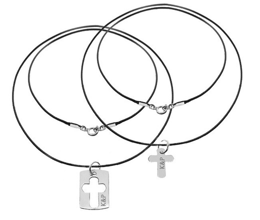 Nk908 NASZYJNIKI Z GRAWEREM DLA PARY KOMPLET Krzyżyk