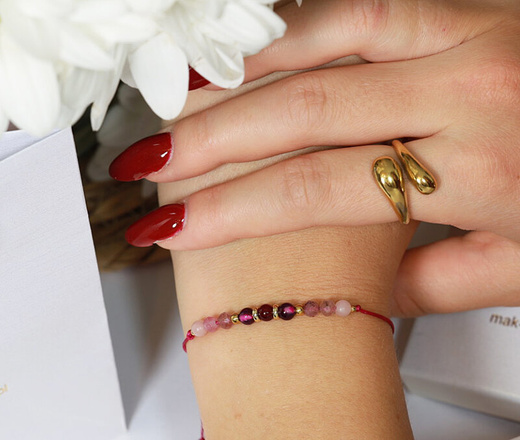 1715/8 bransoletka agat i kwarc różowy dla nauczyciela zestaw